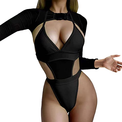 2 Stück Frauen Rave Outfits Neon Body Crop Top Langarm Mesh mit Schnalle für Festival Club Party Transparente Unterwäsche Sexy Unterwäsche Bh Set Damen Push Up Mit String bh body rückenfrei Body Damen von QWUVEDS