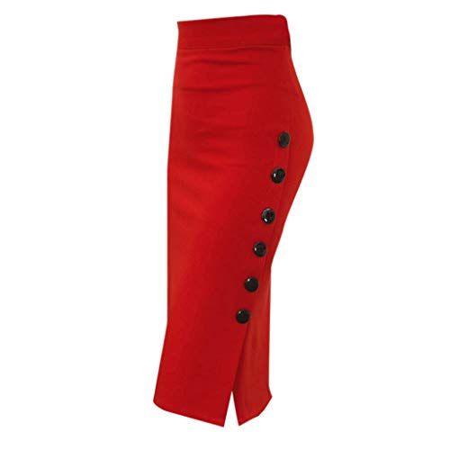 Bleistift Rock-Knopf-Frauen-Rock Hohe Damen-mehrere Büro Taillenrock Und Bluse Damen Women's knielanger Bleistiftrock Damen Bodycon Rock Elastische Taille Minirock Bodycon Sommerrock Hohe Taille Röck von QWUVEDS