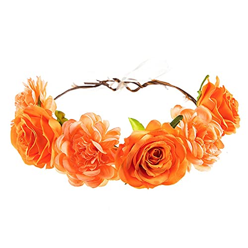 Blumenhaarküste Frauen Haarreif Kronenfloral-Haarbandekränze Haarband Kinder Jungen (Orange, One Size) von QWUVEDS