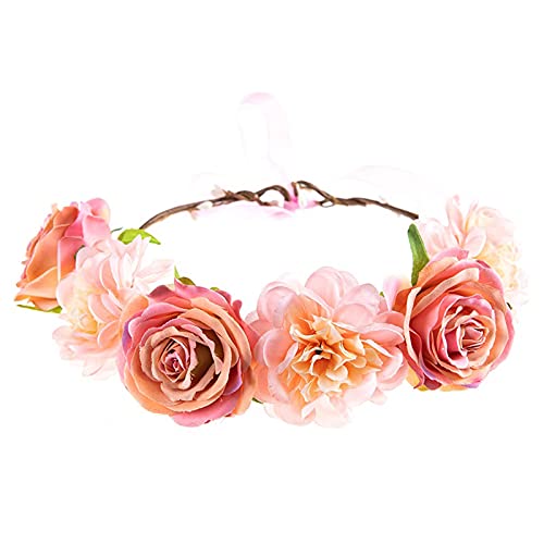 Blumenhaarküste Frauen Haarreif Kronenfloral-Haarbandekränze Haarband Kinder Jungen (Pink, One Size) von QWUVEDS