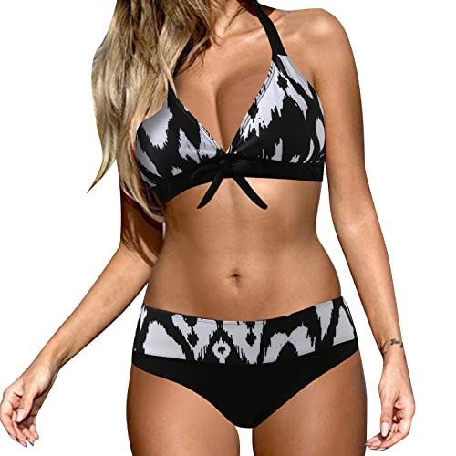 Brille Geld Damen-Bikini-Set für Damen, Badeanzug, hohe Taille, V-Ausschnitt, breite Träger, Haken am Rücken, abnehmbare, weiche Körbchen Stretch Tank Top von QWUVEDS