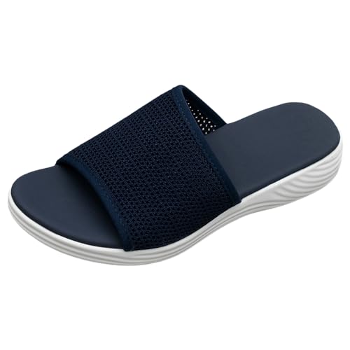 Damen-Sandalen, modisches Muster, offene Zehen, atmungsaktiv bequem, leichte Sommer-Hausschuhe mit Keilabsatz Find Schuhe Damen (Dark Blue, 40) von QWUVEDS