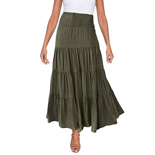 Damen-Sommer, elastisch, hohe Taille, Boho-Maxirock, Kordelzug, A-Linie, Langer Rock Röcke Wandern A-Linien-Rock A-Linie Knielang Elastisch Hohe Taille Eleganter Rock A Linien Rock Damen Lang von QWUVEDS