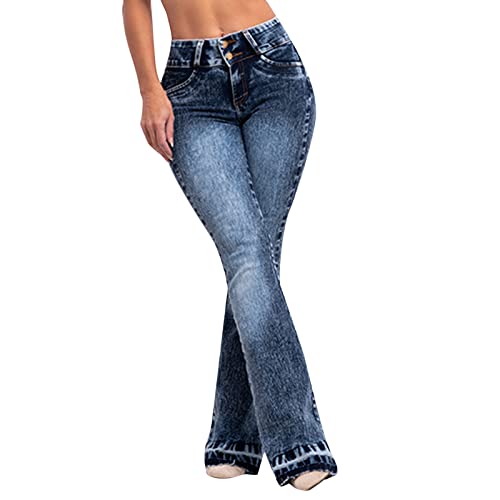 Damenhose mit hoher elastischer Taille und schmaler Passform, sexy Jeans-Flare-Hose Jeanshosen Damen Stretch Mit Applikationen Bootcut Hose Damen Schlaghose Damen Jeans Bootcut Hose Damen Elegant von QWUVEDS