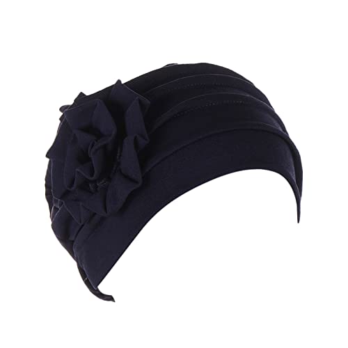 Ethnische böhmische Blumen-Haar-Abdeckungs-Verpackungs-Turban-Kopfbedeckungs-Turban-Kappe für Frauen-Hut-Kappe Sportstirnband Männer (Navy, One Size) von QWUVEDS