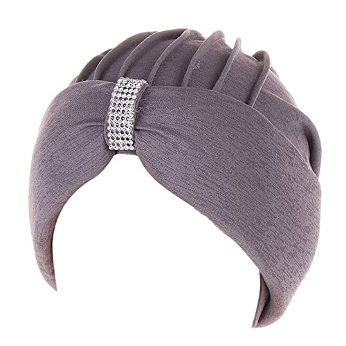 Ethnische böhmische Strass-Haar-Abdeckung, Turban-Kopfbedeckung, Turban-Kappe für Frauen, Hut-Kappe Fitness Stirnband Winter (Grey, One Size) von QWUVEDS