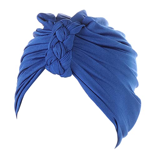 Frauen-Hut-Kappe Ethnische böhmische Blumen-Haar-Abdeckungs-Verpackungs-Turban-Kopfbedeckung-Turban-Kappe Fußball Tennis (Blue, One Size) von QWUVEDS