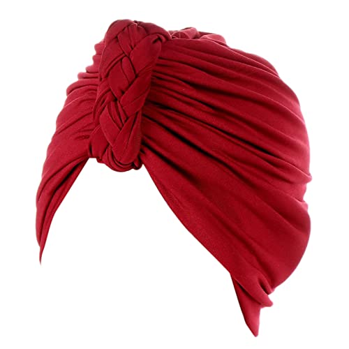 Frauen-Hut-Kappe Ethnische böhmische Blumen-Haar-Abdeckungs-Verpackungs-Turban-Kopfbedeckung-Turban-Kappe Fußball Tennis (Red, One Size) von QWUVEDS