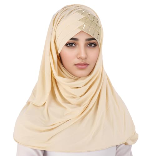 Frauen Hut Muslim Rüschen Chemo Turban Wrap Cap Schal Schal Kopftuch Jungen Sommer (Beige, One Size) von QWUVEDS