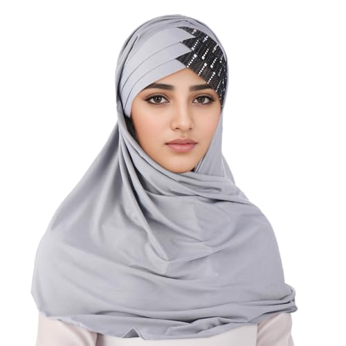 Frauen Hut Muslim Rüschen Chemo Turban Wrap Cap Schal Schal Kopftuch Jungen Sommer (Grey, One Size) von QWUVEDS