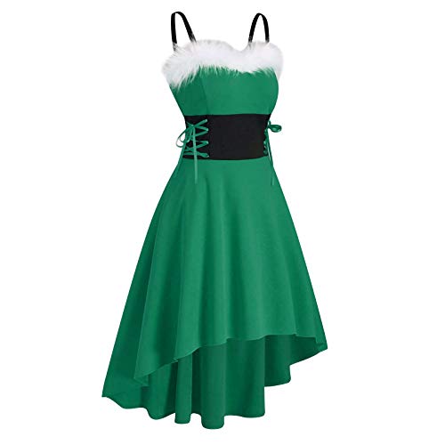 Frauen Off Shoulder Weihnachten Faux-Spitze up asymmetrische High Low Midi Schwarzes Langarmkleid Damen Lange Kleider Damen Elegant Winterkleid Damen Partykleid Damen Weihnachtskleid Swing (Green, L) von QWUVEDS