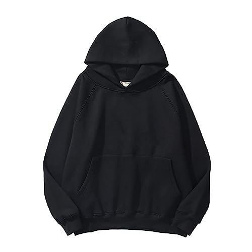 Frauen Solide Basic Fleece Brief Lose Hoodie Sweatshirt Langarm Tasche Drop Schulter Pullover Top Damen Pullover Damen Pullover Damen Winter Oversized Sweatshirt (Black, S) von QWUVEDS