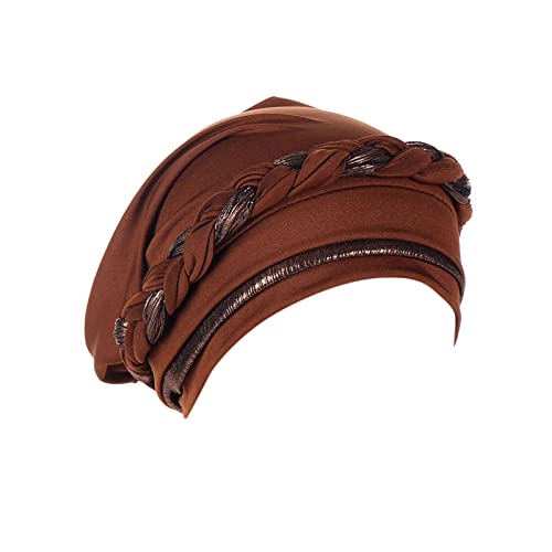 Frauen Zopf Hut Muslim Rüschen Turban Wrap Cap Kühlstirnband (Coffee, One Size) von QWUVEDS