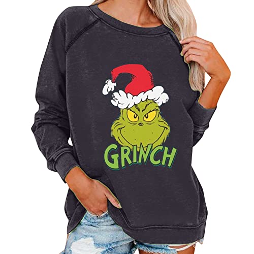 Grinch Tshirt Grinch kostüm Damen Weihnachtspullover Damen Unsiex Weihnachten Pullover Lustige 3D Gedruckt Langarm Weihnachten Jumper Weihnachtspulli Ugly Christmas Pullover Tops L von QWUVEDS