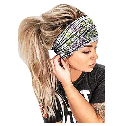 Haarverpackung elastisches Frauen-Bandana-Druck-Headband Headband Laufstirnband Damen Winter Fleece (Green, One Size) von QWUVEDS