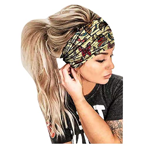 Haarverpackung elastisches Frauen-Bandana-Druck-Headband Headband Laufstirnband Damen Winter Fleece (Yellow, One Size) von QWUVEDS