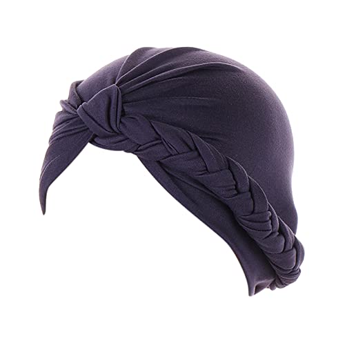 Head Hat Cap Ethnic Bohemian Cover Wrap Turban Damen Multicolor Side Braid Hijab Hat Solid Color Baotou Muslim Hat Trinkgurt Laufen (Navy, One Size) von QWUVEDS