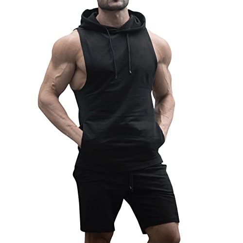 Herren Frühling Sommer 2-teilig Strand Ärmellose Shirts Tank Top und Shorts Hosen Sets mit Taschen Lässiges Sport Set Jungs Anzug von QWUVEDS