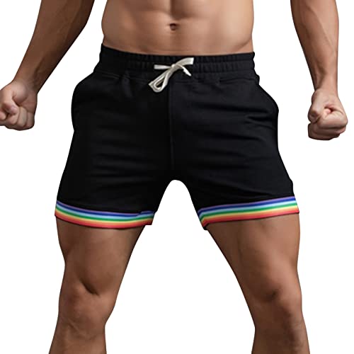 Herren Sommer einfarbig Regenbogen Hosen Tasche Kordelzug lose beiläufige Sport Laufhose gerade Shorts Strandhose Shorts Herren Herren Herren Sweathose Herren Radlerhose Herren Kurze Hose Herren von QWUVEDS