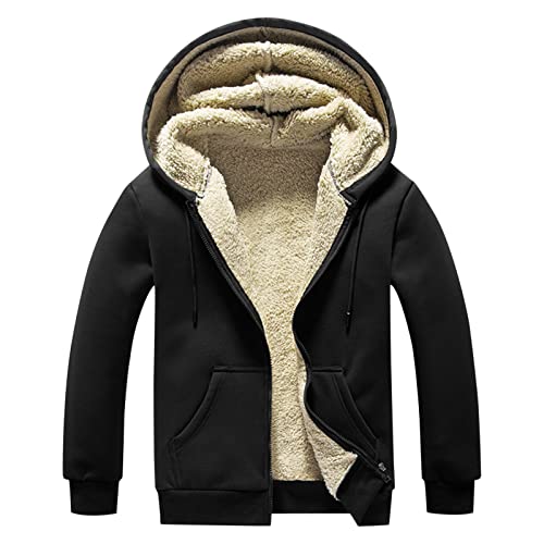 Herren Winterjacke Lässiger Solide Kapuzenmäntel Langarm Reißverschlusstasche Mantel Spleißen Warmer Wintermantel Schwarzer Hoodie Herren (Black, M) von QWUVEDS