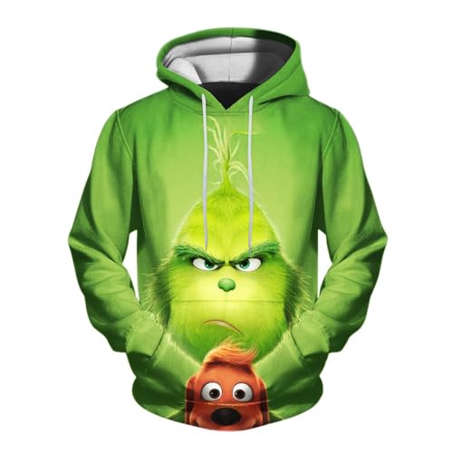 QWUVEDS Herren und Damen Weihnachten Christmas Hoodies Lustige kreative 3D Pullover Sweatshirt für Jungen Mädchen Langarm Hoodie Kordelzug Sweatshirt Grinch Pullover Decken Hoodie Grinch Kleidung von QWUVEDS