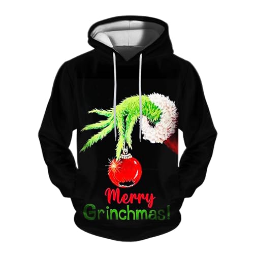 QWUVEDS Herren und Damen Weihnachten Christmas Hoodies Lustige kreative 3D Pullover Sweatshirt für Jungen Mädchen Langarm Hoodie Kordelzug Sweatshirt Grinch Pullover Decken Hoodie Grinch Kleidung von QWUVEDS