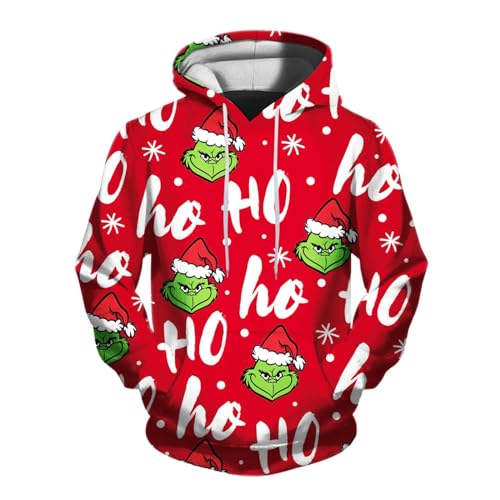 QWUVEDS Herren und Damen Weihnachten Christmas Hoodies Lustige kreative 3D Pullover Sweatshirt für Jungen Mädchen Langarm Hoodie Kordelzug Sweatshirt Grinch Pullover Decken Hoodie Grinch Kleidung von QWUVEDS