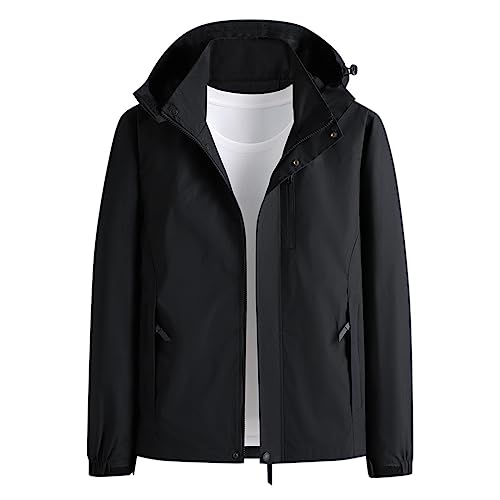 Herrenjacke, modisch und lässig mit abnehmbaren Hüten, hübsche und trendige Frühlings- und Herbstjacken, übergroße Herrenbekleidung Herrenjacke Winter Herren Wasserdicht Jacke Herren (Black, XXXXXXL) von QWUVEDS