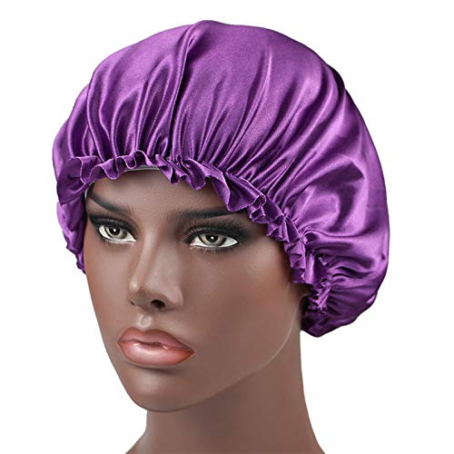 Hüte liniert Bonnet mit Seide Satin Hut schlafend Frauen Futter reversibel anderes Hautwäscher Gesichtshautmassage Tiefenreiniger Wiederaufladbar (Purple, One Size) von QWUVEDS