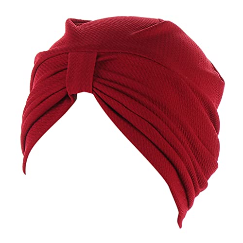 -Hut-Kappe Ethnischer böhmischer Blumen-Haar-Abdeckungs-Wickel-Turban-Kopfbedeckungs-Turban-Kappe für Frauen Stirnband Elastisch (Red, One Size) von QWUVEDS