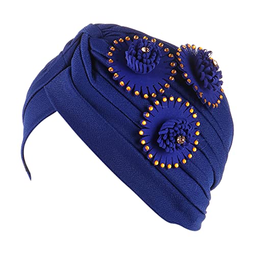 Kopfbedeckung Abdeckkappe Wrap Turban Böhmischer Hut Blumenkappe Krebskopf Ethnisches Haar Turban Heardband Tennis Griffband Antirutsch (Blue, One Size) von QWUVEDS