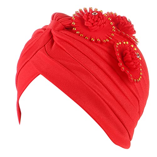 Kopfbedeckung Abdeckkappe Wrap Turban Böhmischer Hut Blumenkappe Krebskopf Ethnisches Haar Turban Heardband Tennis Griffband Antirutsch (Red, One Size) von QWUVEDS