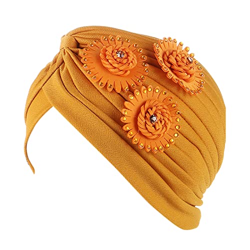 Kopfbedeckung Abdeckkappe Wrap Turban Böhmischer Hut Blumenkappe Krebskopf Ethnisches Haar Turban Heardband Tennis Griffband Antirutsch (Yellow, One Size) von QWUVEDS