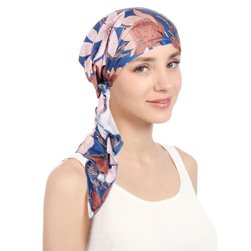 Kopfhut, Mütze, Ethno, Bohemian-Stil, Blumenmuster, Haarbedeckung, Wickel-Turban, Kopfbedeckung, Turban-Kappe, Plissee-Mütze Haargummi Herren (B, One Size) von QWUVEDS