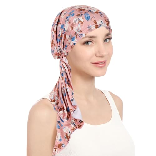 Kopfhut, Mütze, Ethno, Bohemian-Stil, Blumenmuster, Haarbedeckung, Wickel-Turban, Kopfbedeckung, Turban-Kappe, Plissee-Mütze Haargummi Herren (E, One Size) von QWUVEDS