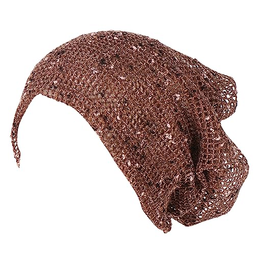 Kopfhut, Mütze, Ethno, Bohemian-Stil, Blumenmuster, Haarbedeckung, Wickel-Turban, Kopfbedeckung, Turban-Kappe, Plissee-Mütze Stirnband Elastisch (Coffee, One Size) von QWUVEDS