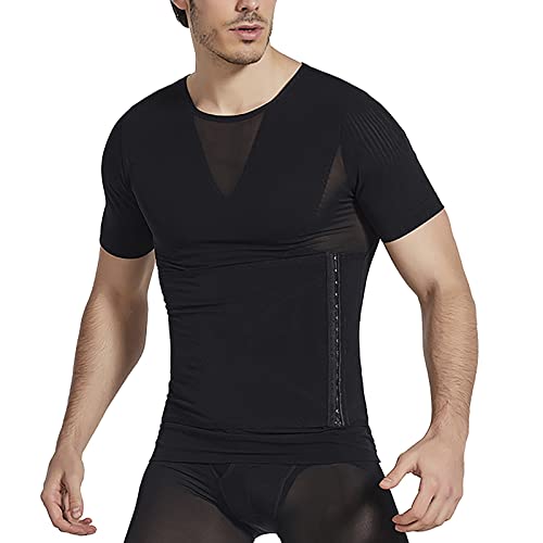 Korsett für Herren, übergroße Taille Brust mit Stillen, postoperatives, körperformendes Kleidungsstück, kurzärmliges, körperformendes Kleidungsstück, enges Brustkleid Langarm Funktionsshirt (Black, L) von QWUVEDS