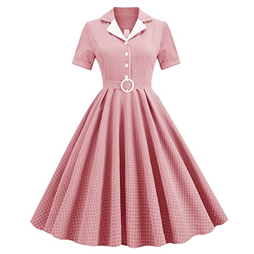 Kurzärmliges Stehkragen-Polka-Punkt-Schlankheits-Elegantes Temperament-Damen-Freizeitkleid Damen Minikleid Freizeitkleid Elegant A-Linie Kleid Damen Sommerkleid Für Damen (24-0209A-C, L) von QWUVEDS