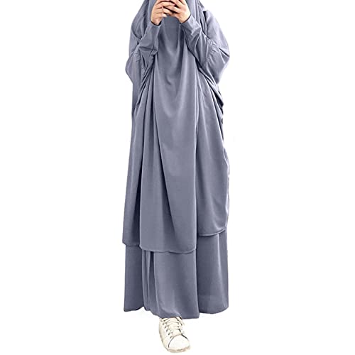 Lässige Feste muslimische Robe für Damen, Abaya, islamischer arabischer Kaftan, mit Kapuze, Zweiteilige muslimische Roben, weiches, Elegantes Top-Rock-Set Damen Sportanzug Set von QWUVEDS