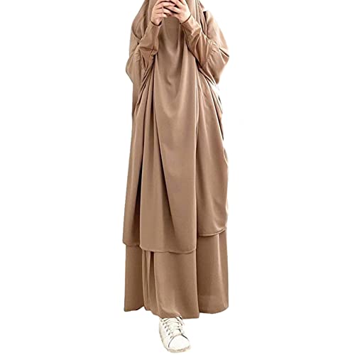 Lässige Feste muslimische Robe für Damen, Abaya, islamischer arabischer Kaftan, mit Kapuze, Zweiteilige muslimische Roben, weiches, Elegantes Top-Rock-Set Damen Sportanzug Set von QWUVEDS