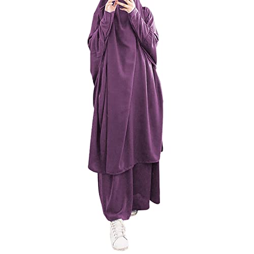 Lässige Feste muslimische Robe für Damen, Abaya, islamischer arabischer Kaftan, mit Kapuze, Zweiteilige muslimische Roben, weiches, Elegantes Top-Rock-Set Damen Sportanzug Set von QWUVEDS