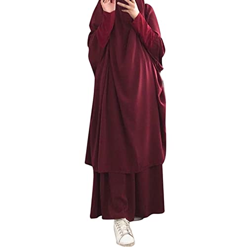 Lässige Feste muslimische Robe für Damen, Abaya, islamischer arabischer Kaftan, mit Kapuze, Zweiteilige muslimische Roben, weiches, Elegantes Top-Rock-Set Damen Sportanzug Set von QWUVEDS