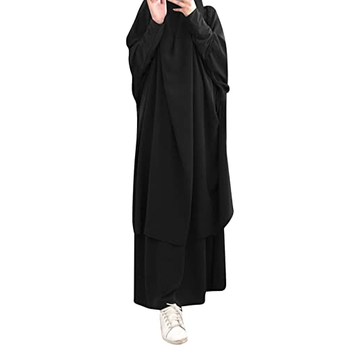 Lässige Feste muslimische Robe für Damen, Abaya, islamischer arabischer Kaftan, mit Kapuze, Zweiteilige muslimische Roben, weiches, Elegantes Top-Rock-Set Damen Sportanzug Set von QWUVEDS