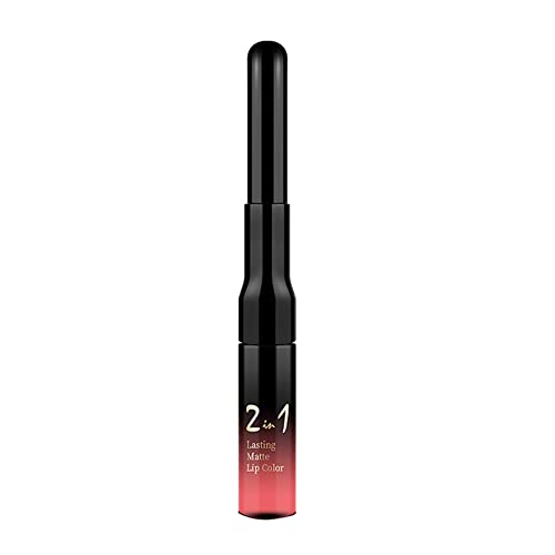 Lip Gloss 2-in-1 Lip Color to Liner Glaze Lip Double-Headed Easy Lipstick Lippenstift Rotwein (retro red, One Size) von QWUVEDS