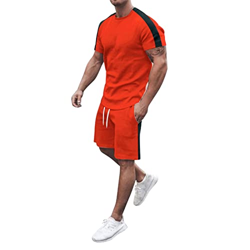 Männer Sommer Frühling und Sommer Gestreifte Quadrate Trainingsanzug 2-teilige Outfits Kurzarm T-Shirts und Shorts Jogging-Sets Sportlicher Sportanzug Sweatsuits Sportswear Doktortasche Herren von QWUVEDS