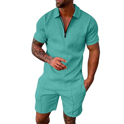 Männliche Sommer Casual Print Reißverschluss Umlegekragen Bluse Kurzarm Tops Shirt Shorts Outfits Jogginghose Anzug Herren von QWUVEDS
