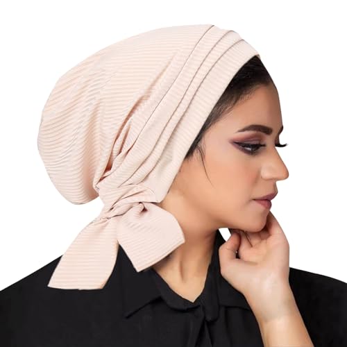 Mittlerer Hijab- für Damen, modischer Stretch-Hijab, malaiischer indonesischer muslimischer Hijab Fahrrad Outfit Herren Rot (Beige, One Size) von QWUVEDS