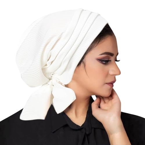 Mittlerer Hijab- für Damen, modischer Stretch-Hijab, malaiischer indonesischer muslimischer Hijab Fahrrad Outfit Herren Rot (White, One Size) von QWUVEDS