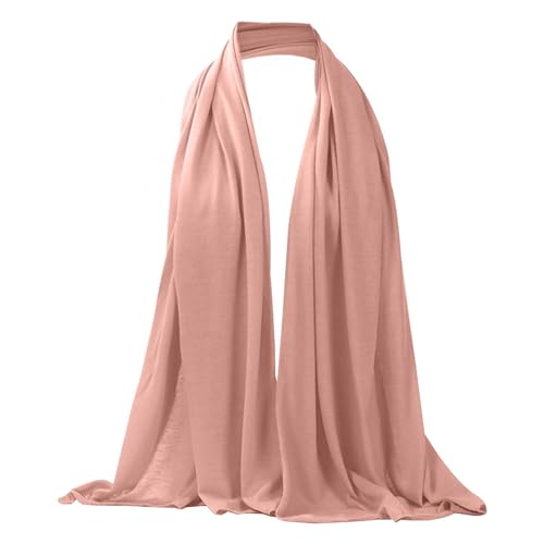 Muslimischer Schal für Damen, einfarbig, praktischer langer Schal, modisch Frottee Stirnband Türkis (Rose Gold, One Size) von QWUVEDS