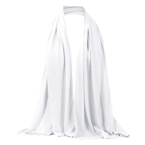 Muslimischer Schal für Damen, einfarbig, praktischer langer Schal, modisch Frottee Stirnband Türkis (White, One Size) von QWUVEDS